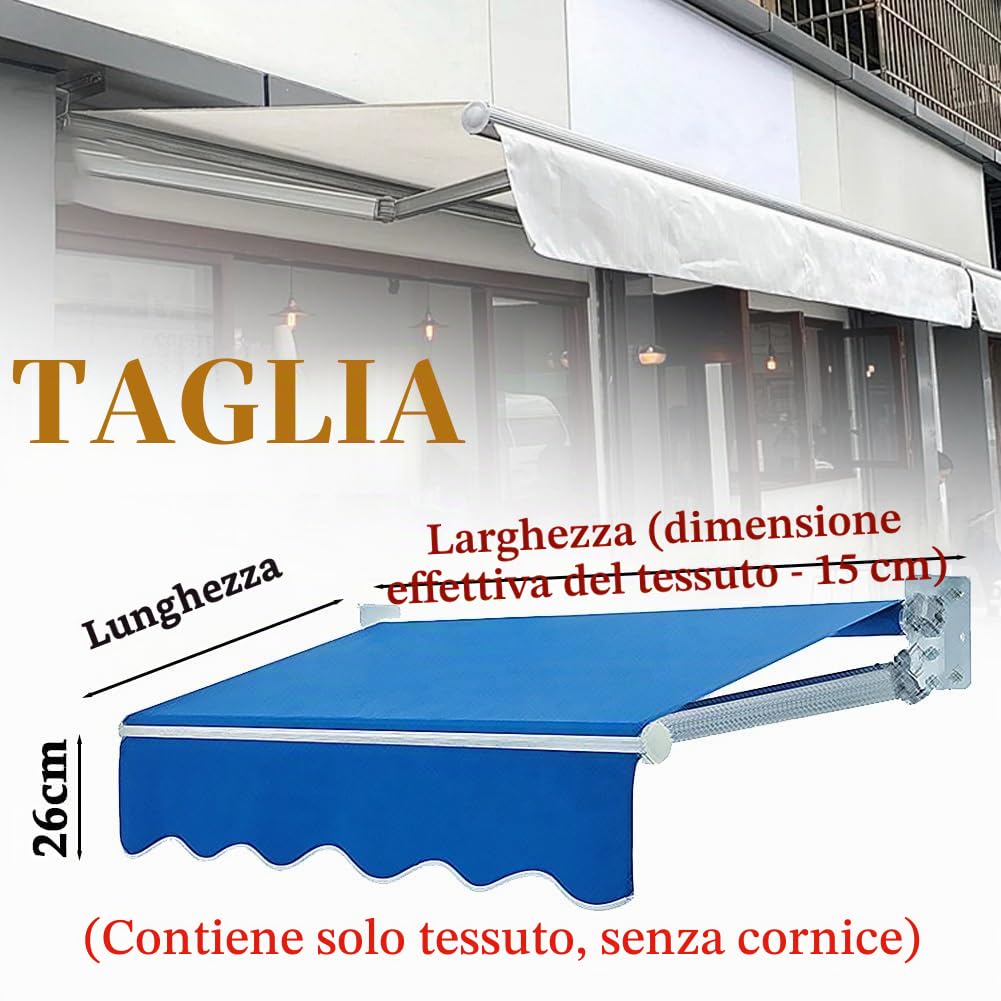 Telo di ricambio per tende da sole, Tessuto di ricambio 200/250/300/350/400/500/600/700cm, Telo Tenda da Sole Parasole Retrattile per Balcone, Patio, Esterno, Giardino(Verde,W250 x L200cm)