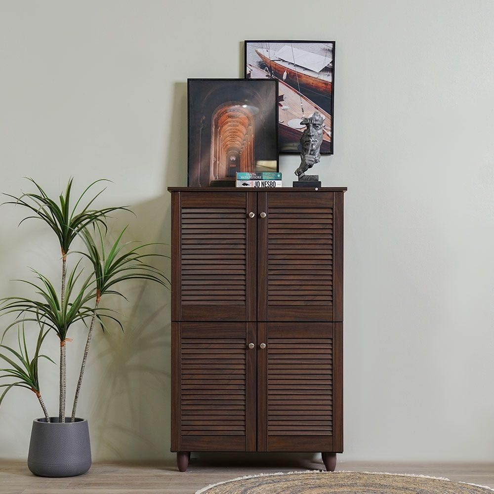 Danube Home Niva 18 Pair Shoe Cabinet | Modern Design Furniture | Wooden Shoe Organizer For Entryway Hallway Living Room | Made In Malaysia Shoe Storage Rack 76.8x33.6x123.5Cm Dark Brown