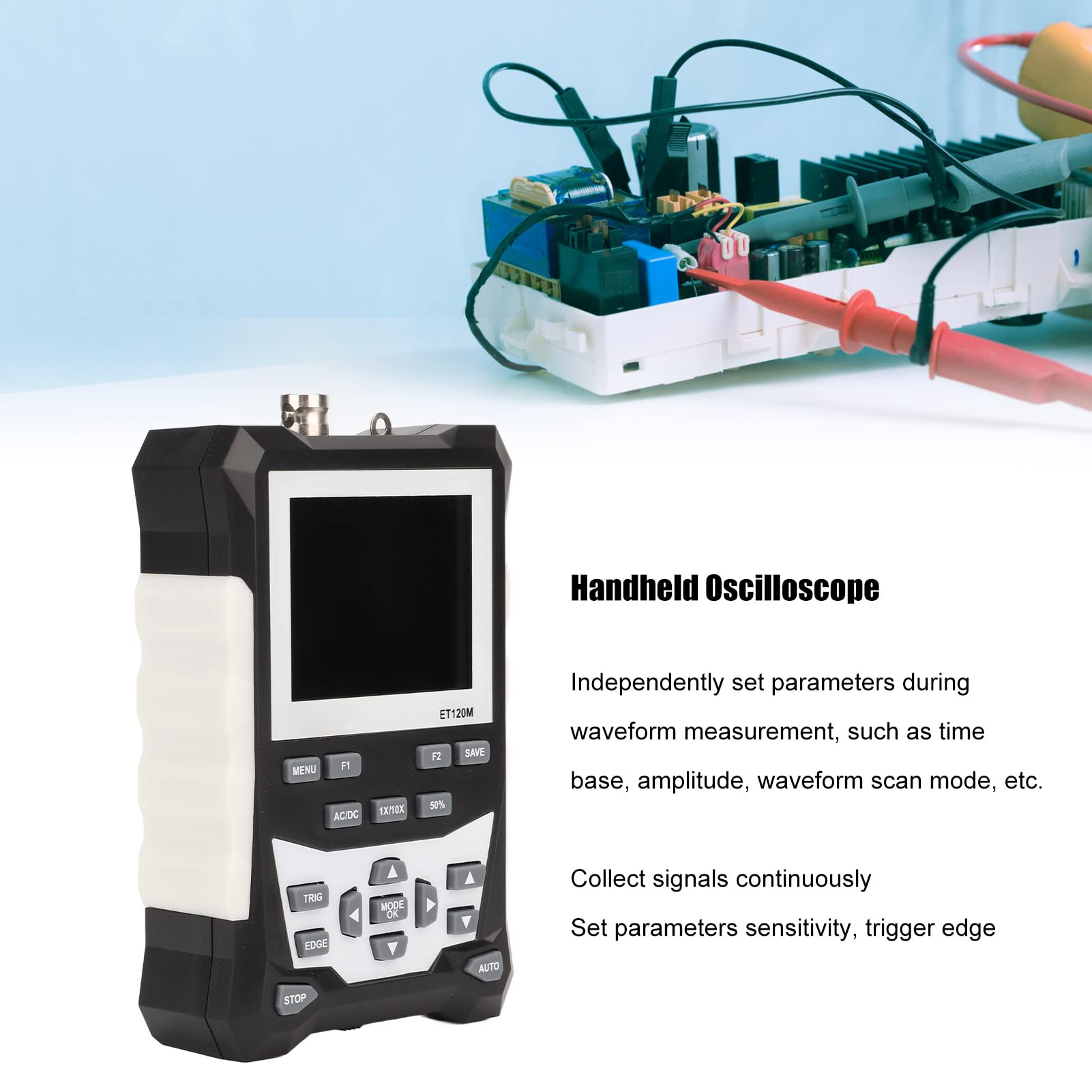 Handheld Oscilloscope, 120MHz Waveform Bandwidth Digital Color Analog Oscilloscope for Appliance Testing