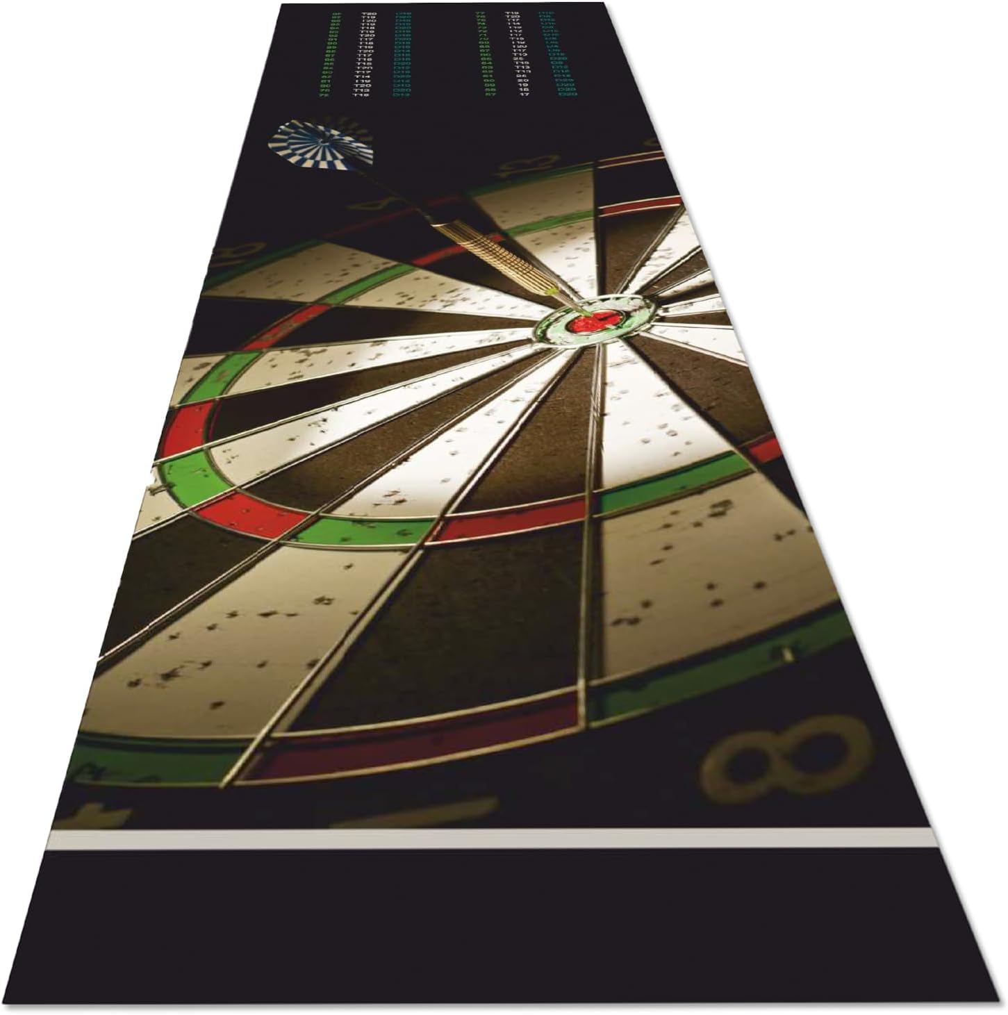 Studio M - Tapis de fléchettes avec Oche 57x270 cm – pour fléchettes en Acier – avec Ligne de Lancer, à partir de 237 cm - avec Tableau de Checkout – antidérapant – Noir