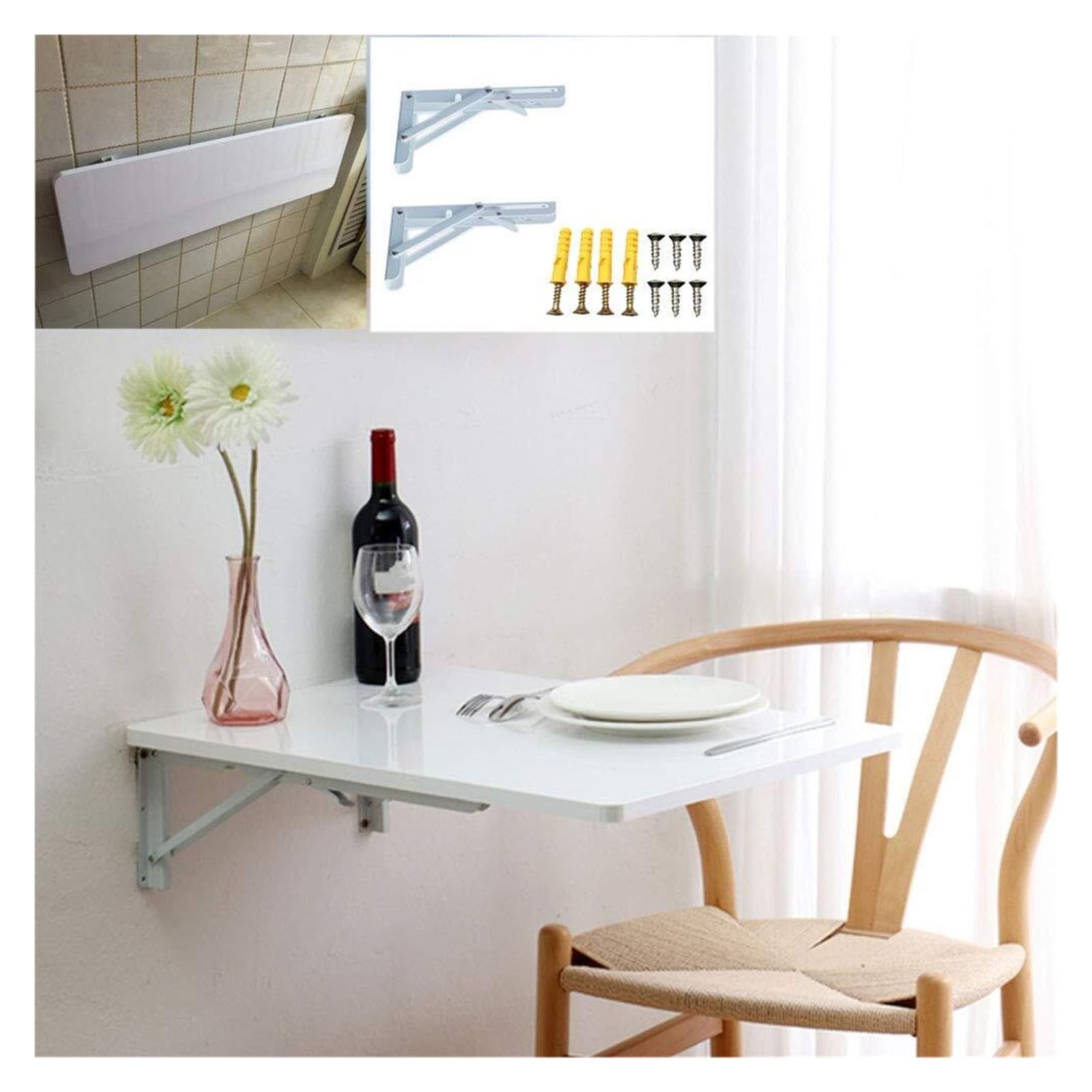 GJZQDKX Wall Mounted Folding Table for Kitchen & Living Room, Compact Space-Saving Design, 60x30cm Simple Foldable Table for Bedroom & Workbench (23.6x11.8in)