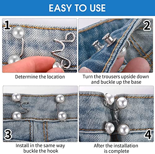 Image of 2pcs Pant Waist Tightener, Adjustable Waist Buckle Set, Extra Button for Jeans to Make Tighter, Instant Jeans Button Pins for Pants Jeans Skirts, No Sewing Required (Pearl White)