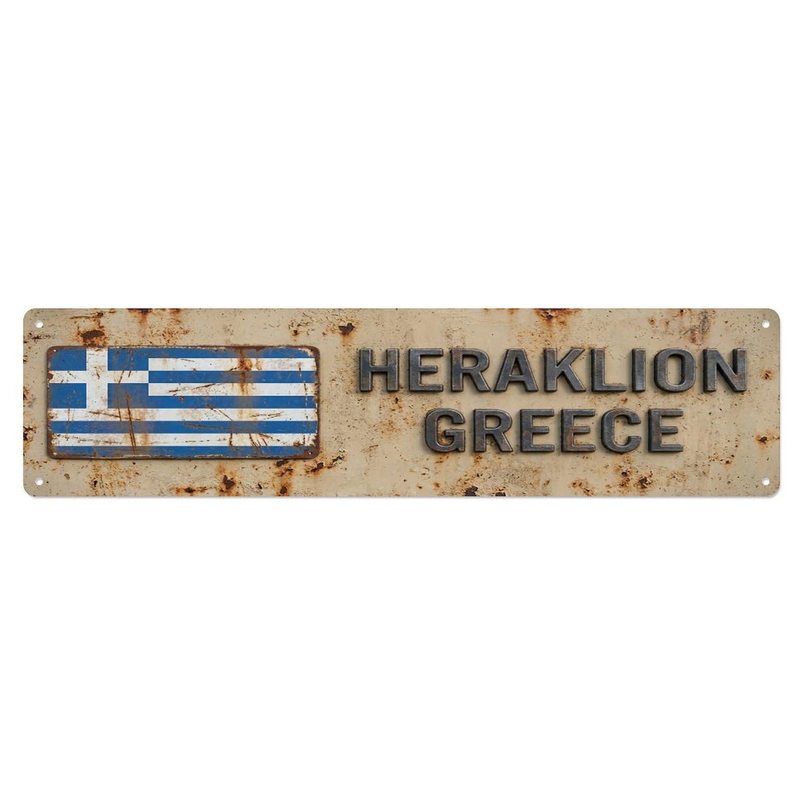 Vintage Heraklion Greece Flag Decor Rustic Travel Metal Tin Sign
