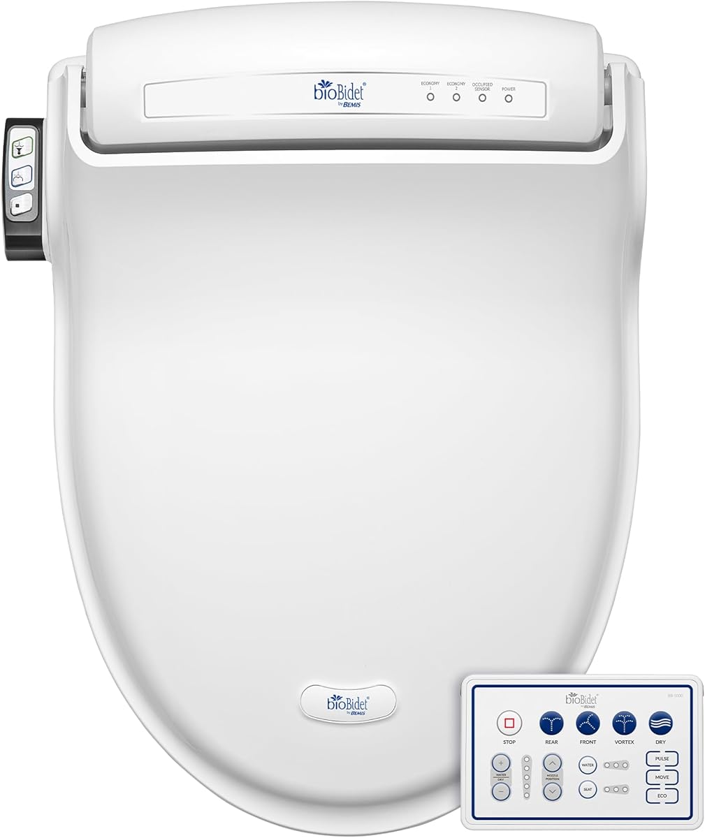 Bio Bidet BB1000 Warm Water Bidet Seat, Air Dryer, Heated Seat with Slow Close Lid, Remote Control, Elongated