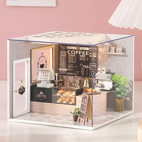 Miniatura 6 de Lannso Kit de casa de muñecas en miniatura, kit de casa de muñecas con cubierta a prueba de polvo, mini juguetes de casa de muñecas de madera hechos