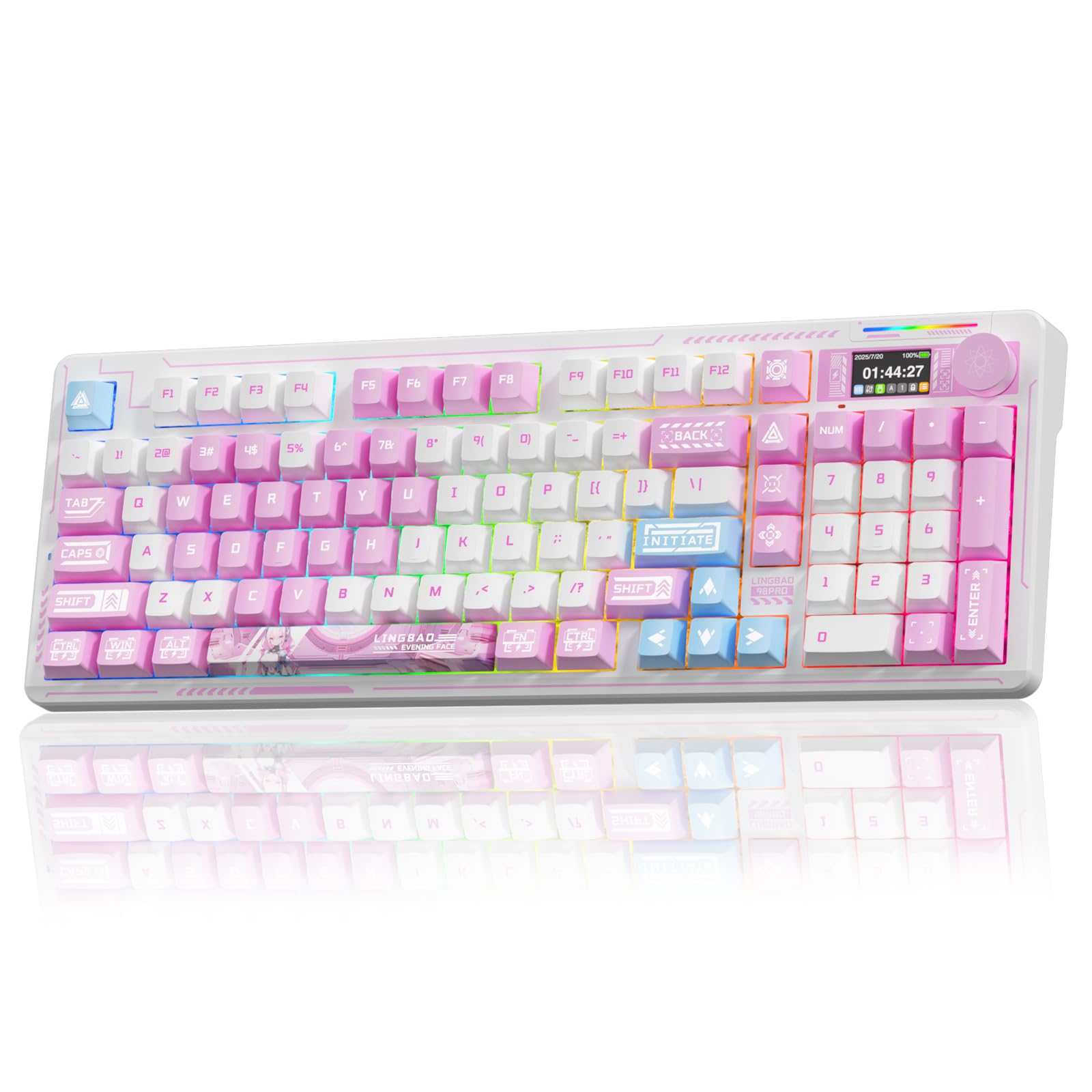 LINGBAO K98 PRO Anime Mechanical Keyboard Wireless with Screen Knob RGB Gaming Keyboard Tri-Mode BT5 0 2 4GHz