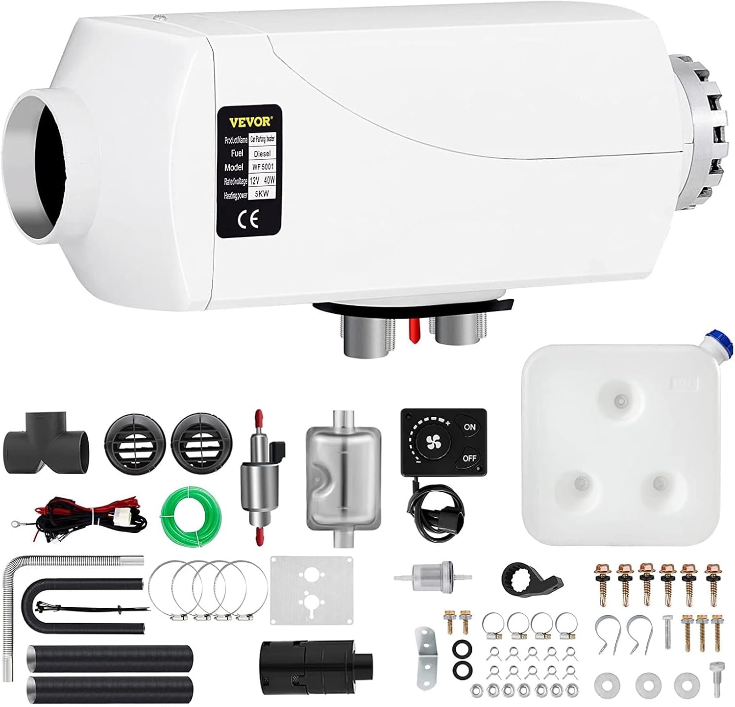 12V 5KW Diesel Air Heater Car Fuel Heater For Bus Auto Boats Yacht Motorhome Trailer Trucks RV Parking Heater(White)