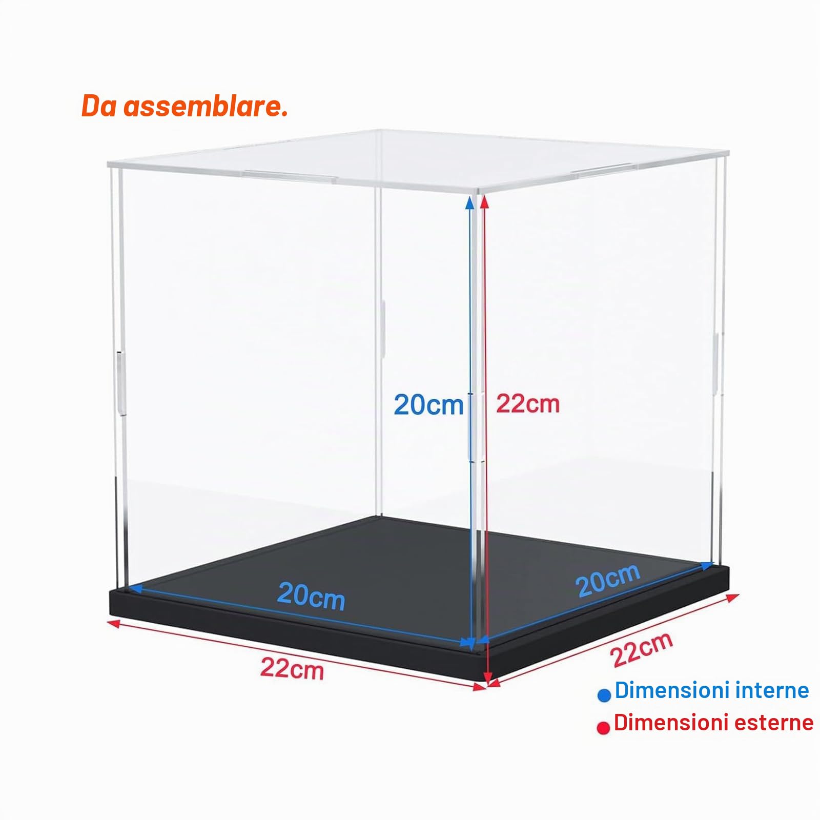 Addensato Vetrina Espositiva Teca Plexiglass Acrilico per Lego 10309 21265 75328 76428 Collezionismo, Vetrina Trasparente Cubo Scatola con Luce di Stringa, Interno Nero 20x20x20cm