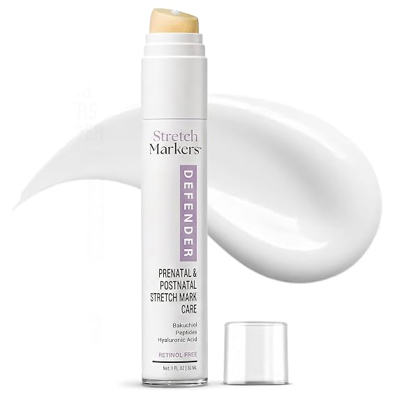StretchMarkers Pregnancy Defender Stretch Mark Cream for Pregnancy, Visibly Reduces & Treats with Bakuchiol, Hyaluronic Acid, Bioactive Peptides & 3D Stem Cell Technology, Retinol-Free, 1 fl oz