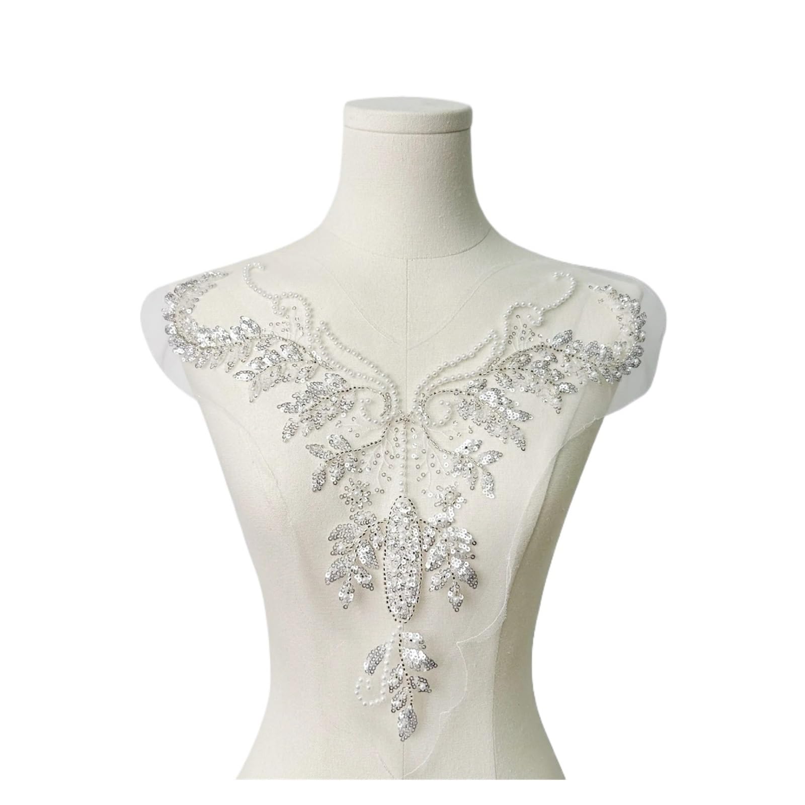 Col à paillettes fleur en dentelle perlée et appliques de broderie pour robe de mariée DIY