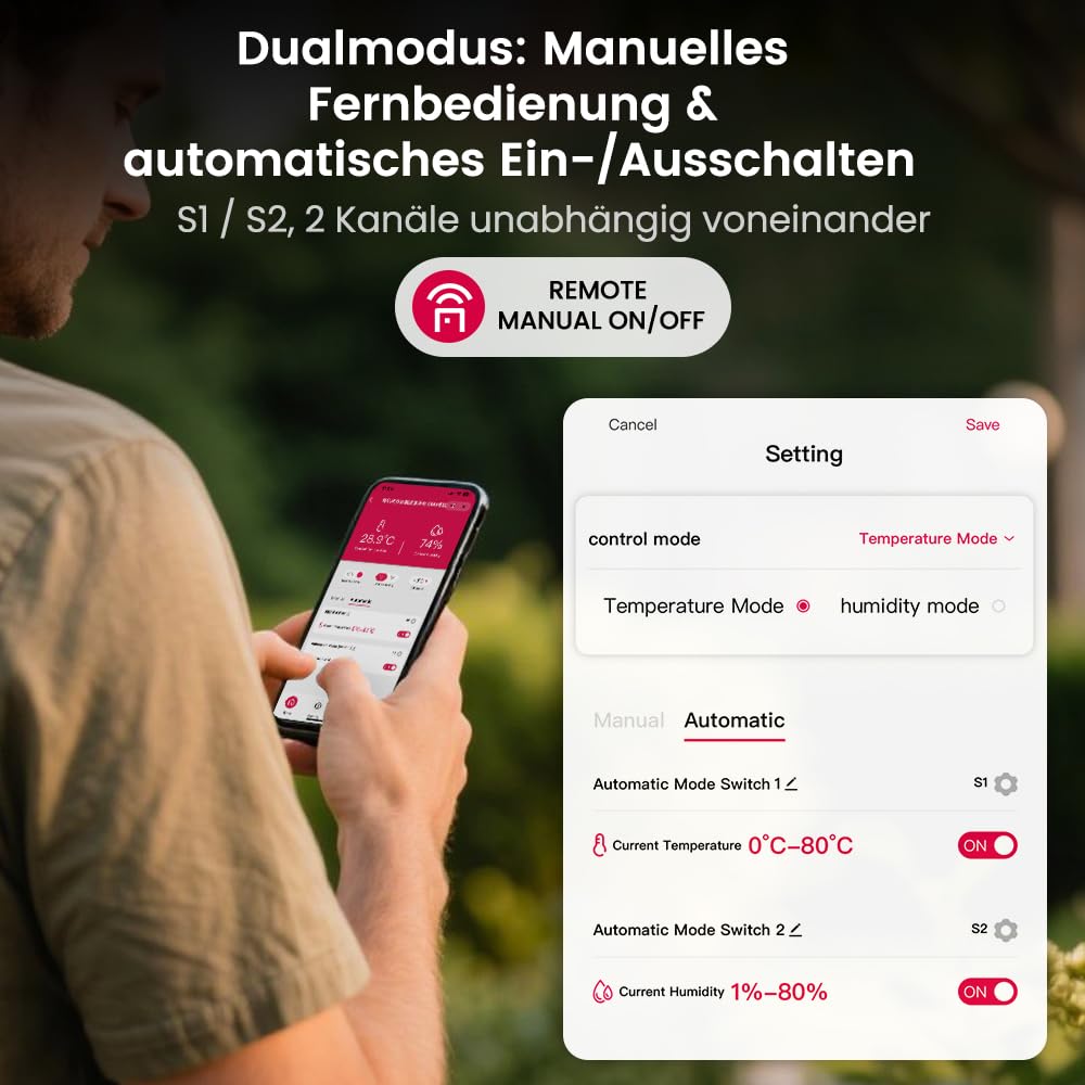 TONGOU Digitales Display Temperatur Hutschiene DIN, Regler Thermostat mit NTC Sondensonde Temperatursensor, Dry Contact Smart Schalter 2-Kanal, TUYA/SMART Life APP