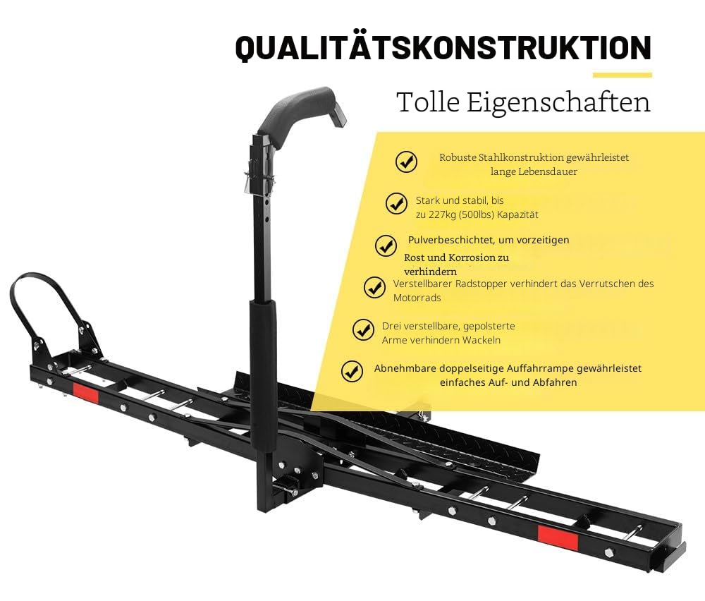 227 kg Motorrad-Kupplungsträger, Motorrad Dirt Bike Scooter Carrier Hitch Mount Rack Hauler Anhänger mit Laderampe und Kippsicherung