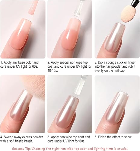 Miniatura 4 de Polvo de uñas cromado blanco claro de luna, polvo de uñas Aurora Pearl Chrome, efecto de espejo perlado mágico, brillo holográfico, polvo de