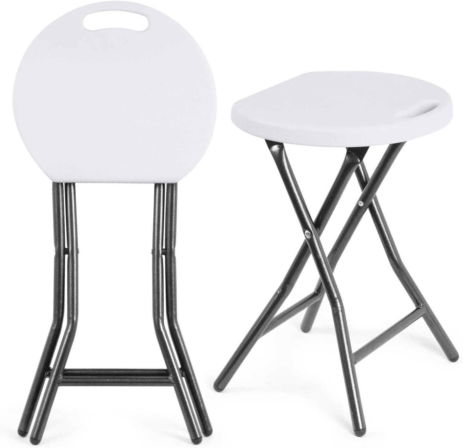 5Rcom Portable Stools Folding Lightweight Collapsible Stool 18 inch Set of 2 Plastic Foldable Fold up Round Stool for Adults with Heavy Duty Steel Frame Legs,500lbs Capacity/2 Pack,White