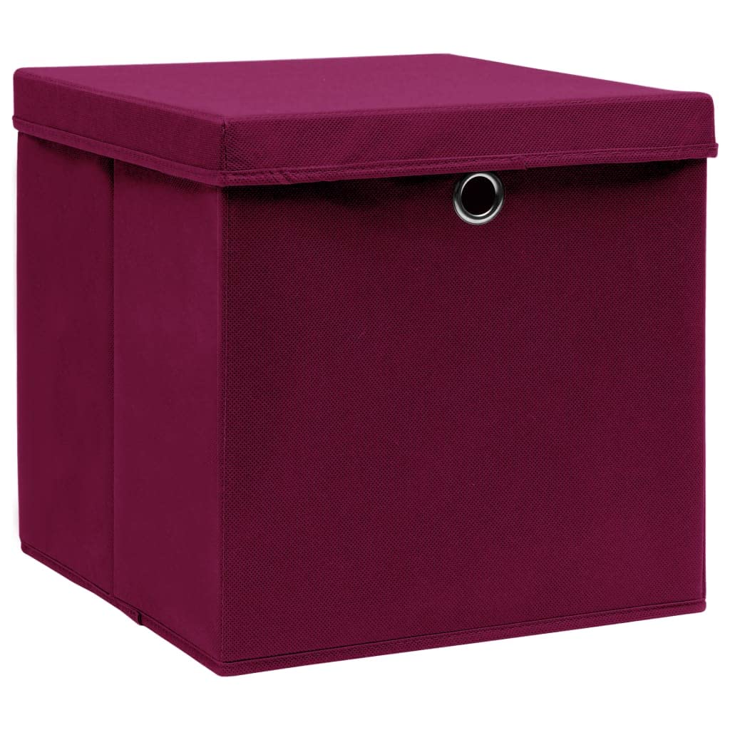 vidaXL 10x Aufbewahrungsbox mit Deckel Zusammenklappbar Spielkiste Regalkorb Faltkiste Korb Kinderbox Box Kiste Dunkelrot 32×32×32cm Stoff