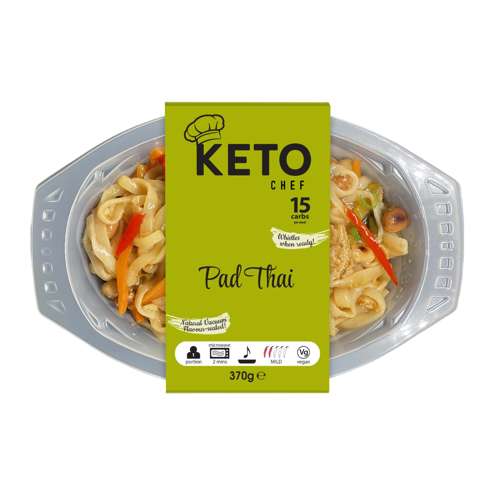 Keto ChefPad Thai Noodles - Free-from, Konjac Vegan Noodle, Low Calorie, Zero Fat & Sugar, Keto Chef Paleo Diet, High in Protein, Microwavable | Ready to Eat (370g) Pack of 4