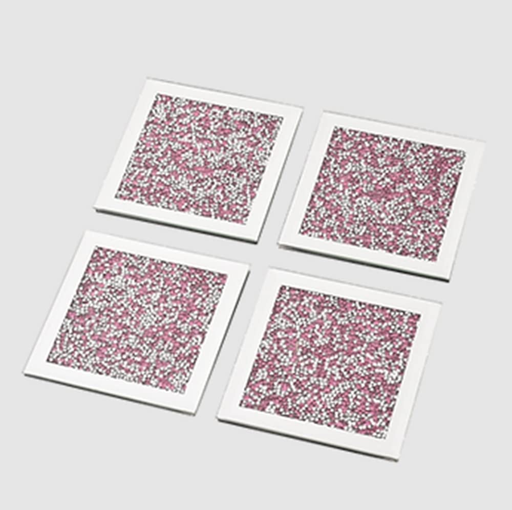 Deenz Pink Set Of 4 Crushed Diamond Coaster Glass Cup Mat & Silver Crystal Mirror Display Gift Present For All Occassion Home Decor