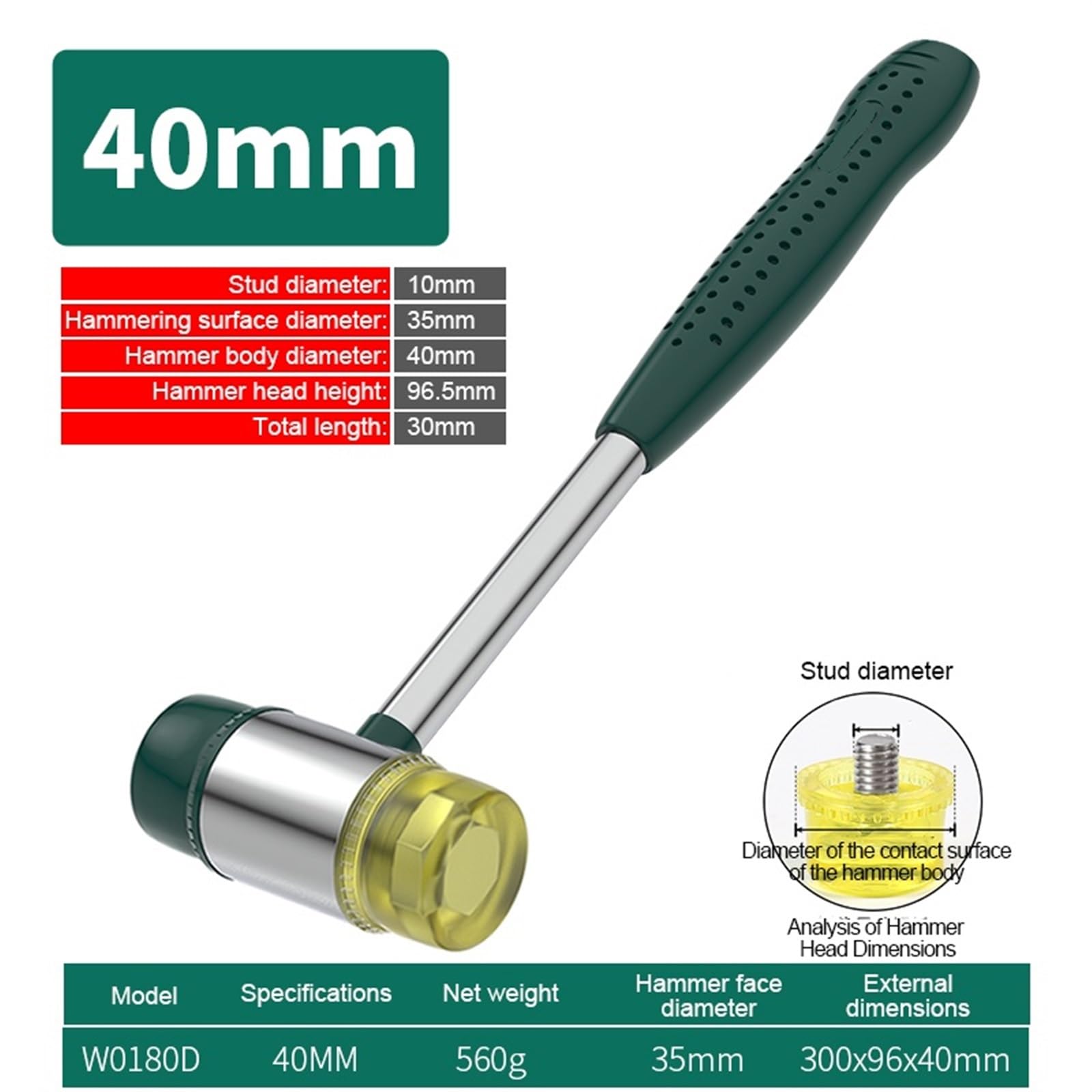 Mazo De Goma Martillo Suave de Doble Cara, mazo de Goma for decoración de Suelo del hogar, instalación, Herramienta de Mano, joyería Artesanal, Trabajo DIY(40mm Hammer)