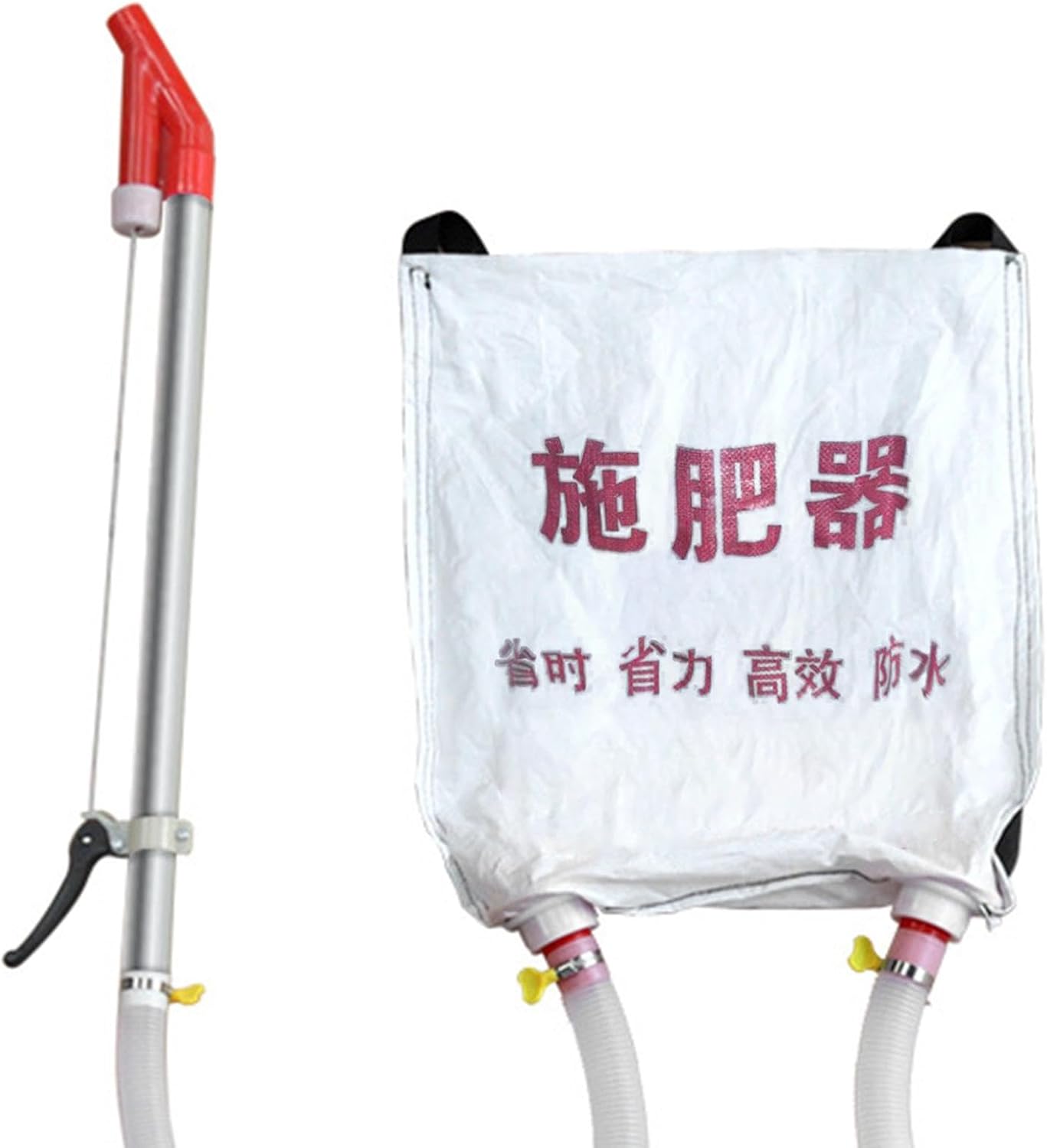 Gralara Granular Spreader with Backpack Woven Bag Corn Fertilizing Tool 48x44cm for Vegetables Multipurpose Labor Saving, Two Metal Handles