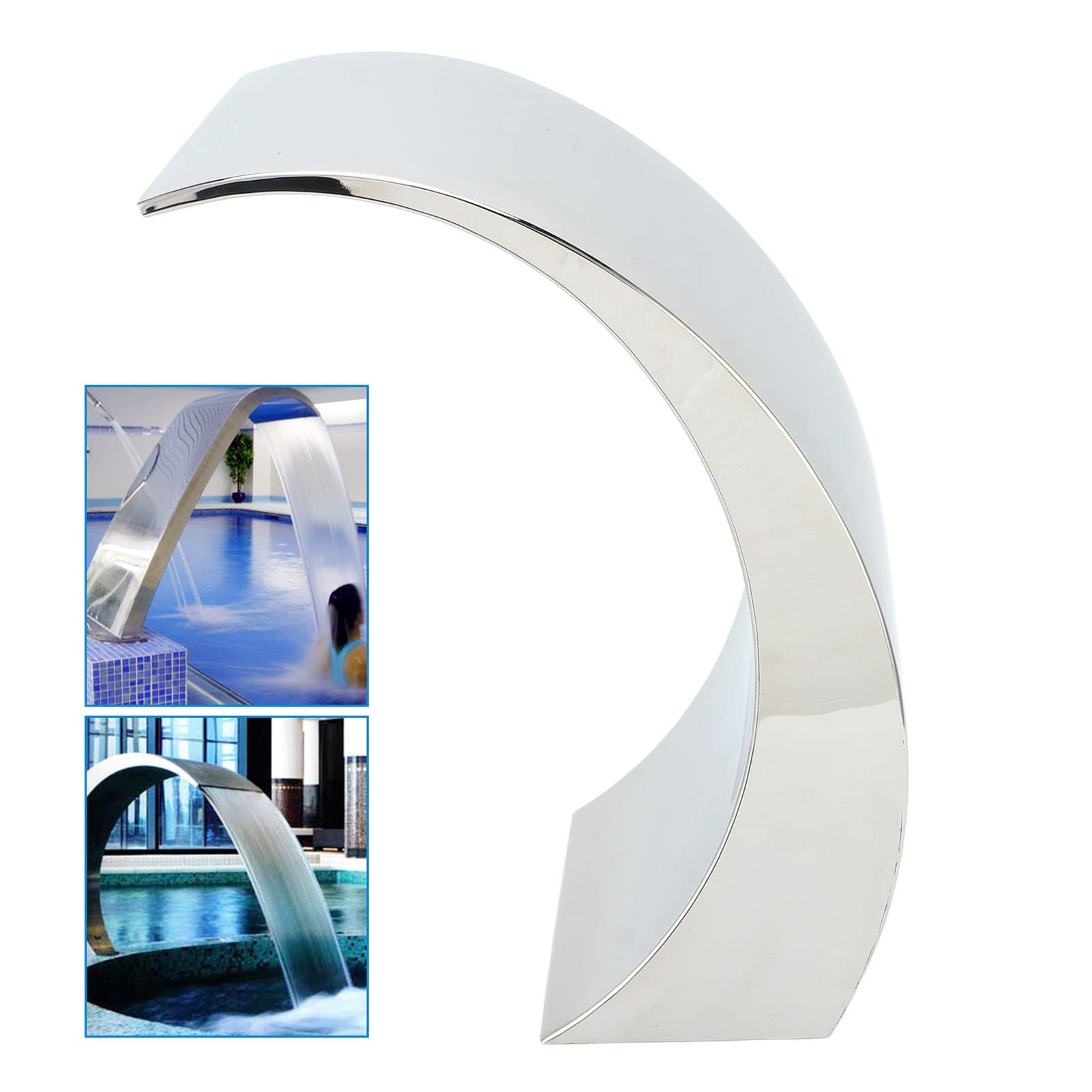 Boquilla para Fuente de Cascada para Piscina, Salida de Agua con Gancho de de Acero Inoxidable 304, Rosca Hembra G1 1 2, 40 X 20 X 12,5 Cm para Piscinas, Spa, Piscinas, Jardines