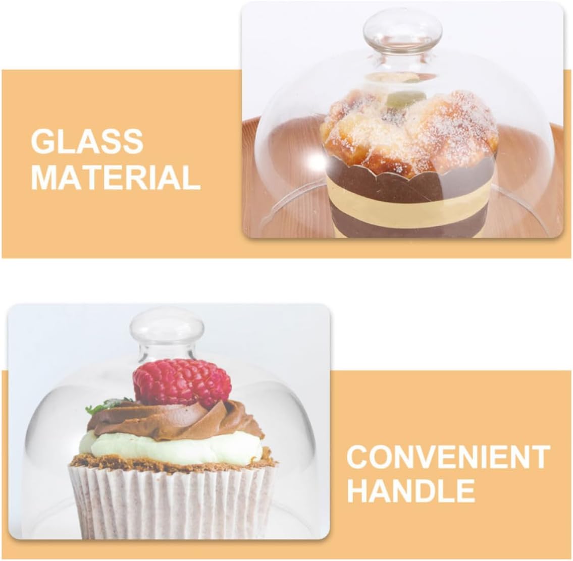 2pcs Glass Cake Cover Dome round Food Display Cover with Dust-proof and Moisture Protection Features, for Preserving Fruits and Pastries in Home or Party Settings