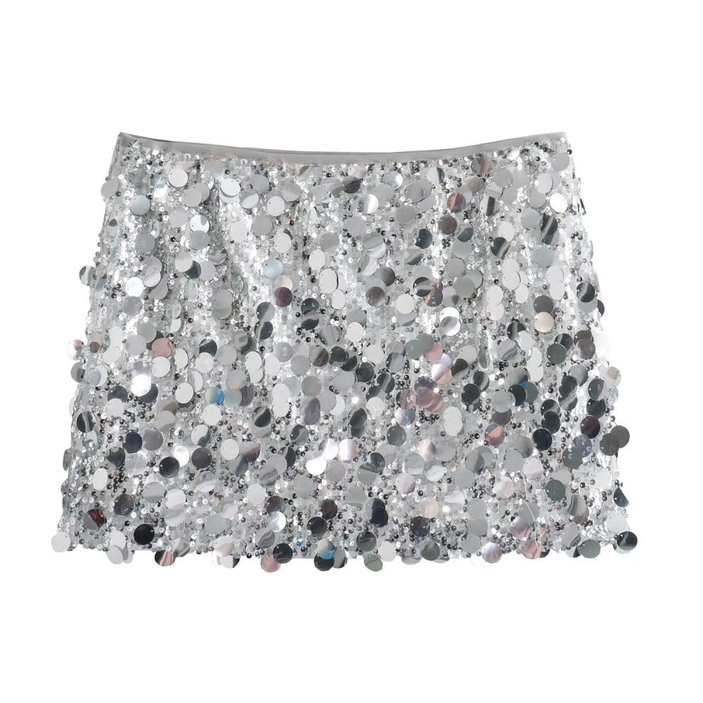 SWEPER Falda Corta De Mujer - Falda De Fiesta con Lentejuelas Brillantes para Mujer, Minifalda con Cremallera A La Cadera para Mujer, Cintura Alta, Club Nocturno, Primavera