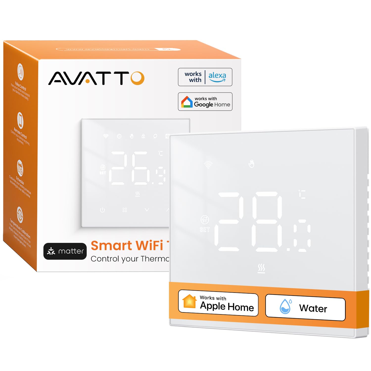 AVATTO Termostato intelligente per riscaldamento a pavimento ad acqua opaca, WiFi, termostato digitale, compatibile con Homekit, Alexa, Google Home, SmartThing
