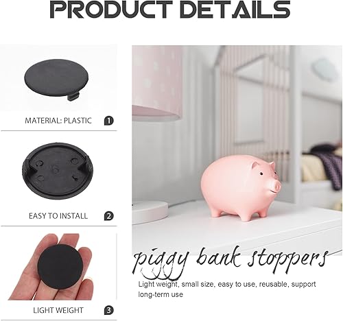 Miniatura 3 de 20 tapones inferiores de caja de ahorro, cubiertas redondas de plástico para alcancía, tapones de enchufe negros, seguros para niños y niñas