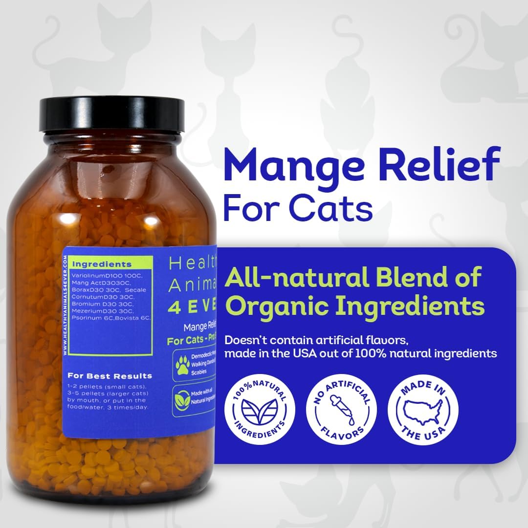 HA4E - Mange Relief for Cats - Treatment for Itchiness, Scabs, & Hair Loss Caused by Mites - All-Natural, Homeopathic, Non-GMO, Gluten, Preservative & Chemical Free - Pellets, Pro Size (Extra Large)