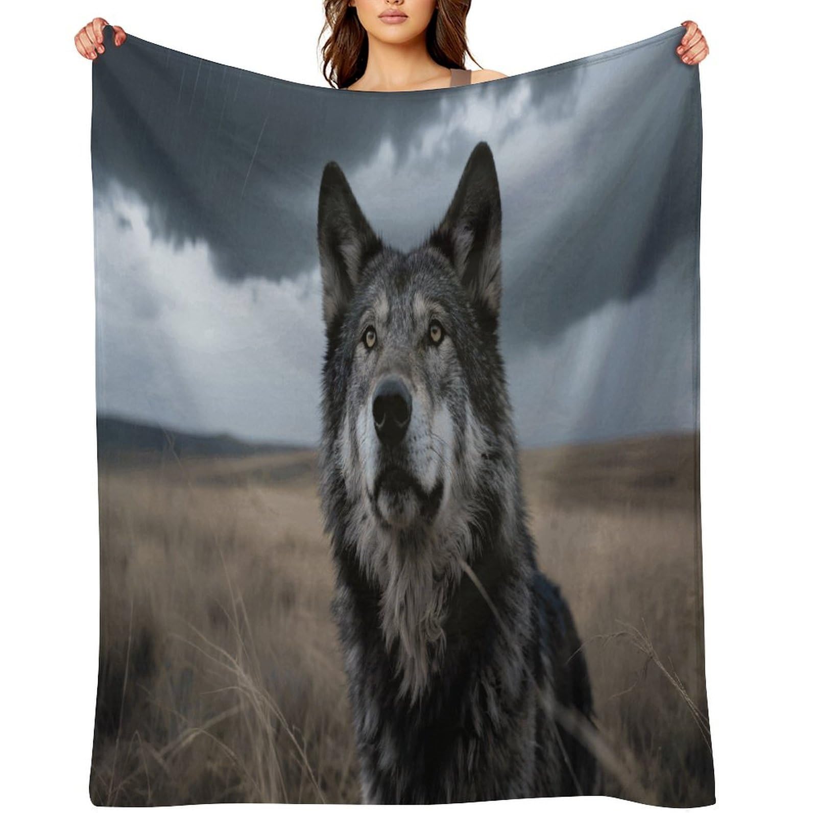 Wolf Blankets Exquisite Luxury Flannel Throw Blanket Anti-Fading Thick Blanket for Sofa&Bed Blankets Ultra-Soft Bath Towels for Adult 50"x60"