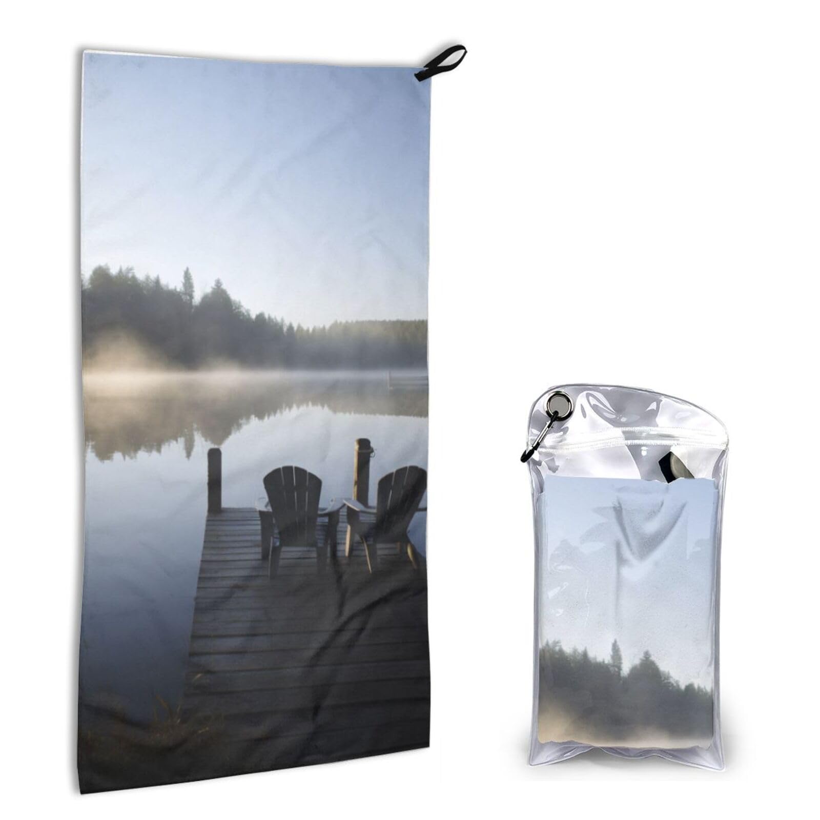 BWWHCCTI Quick Dry Hand Towel With Bag - morning at the lake Printed Super Absorbent Face Cloth Microfiber Travel Sports Towels 40x80cm