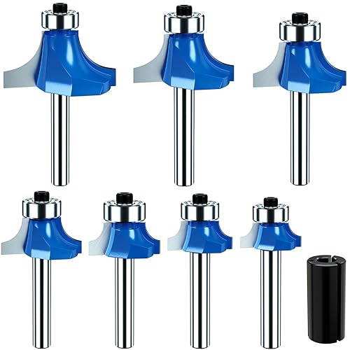 Juego de brocas de fresado de carburo sólido para carpintería, rodamiento superior, borde redondeado, 7 unidades, (radio de 18, 532, 316 pulgadas,