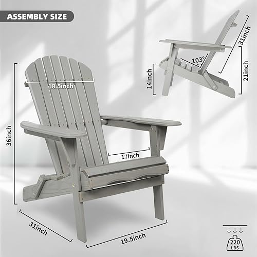 Miniatura 2 de Wood Lounge Patio Chair for Garden Outdoor Wooden Folding Embossed Adirondack Chair Set of 2 Solid Cedar with Wood Grain