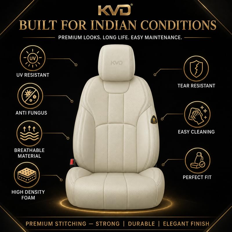 Image of KVD AUTOZONE Superior Leather Luxury Car Seat Cover Compatible with Maruti Suzuki Swift Dzire Full Beige (5 Year Warranty) - D083 /56