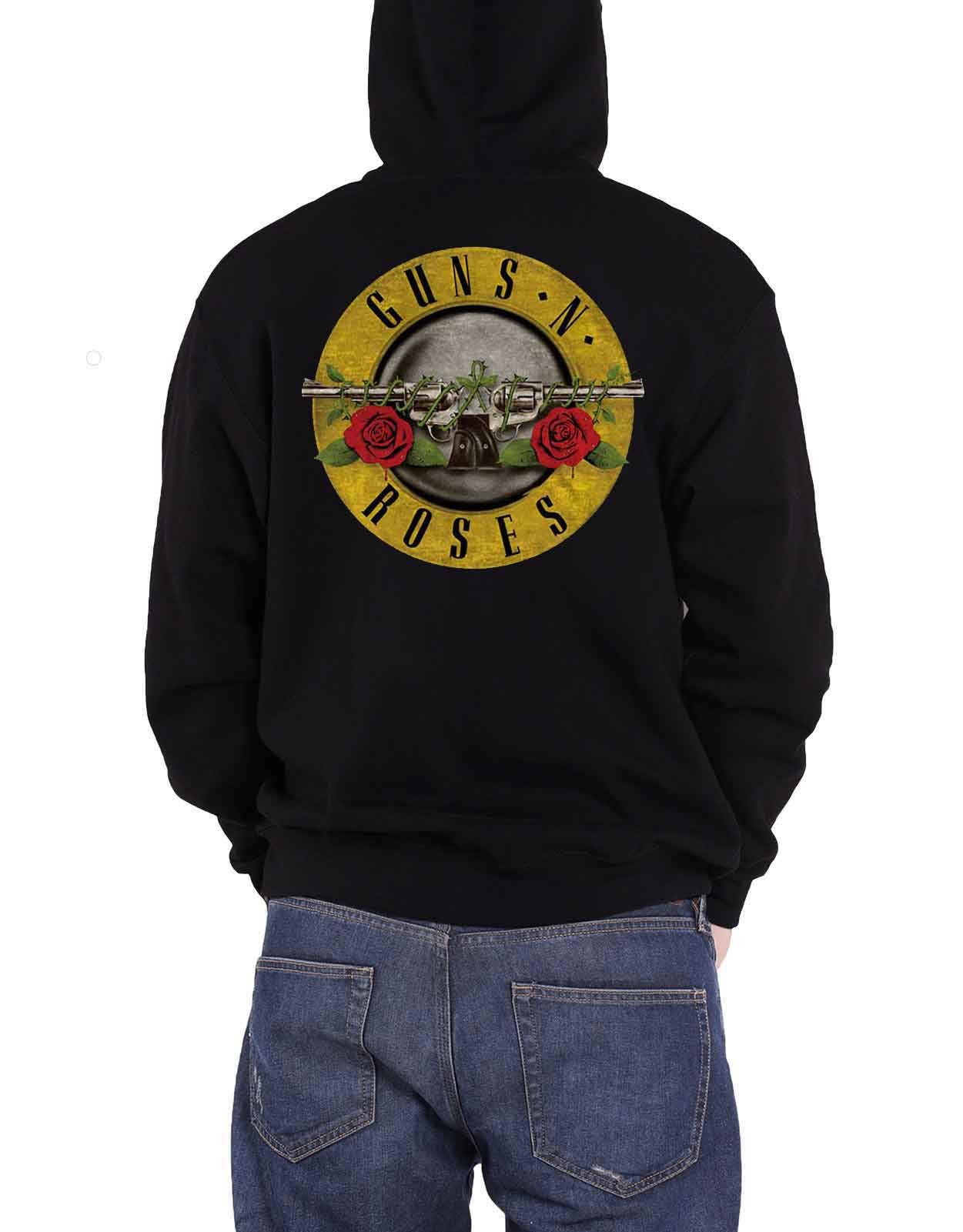 Guns N' Roses Felpa Con Cappuccio Classic Band Logo Nuovo Ufficiale Uomo Nero