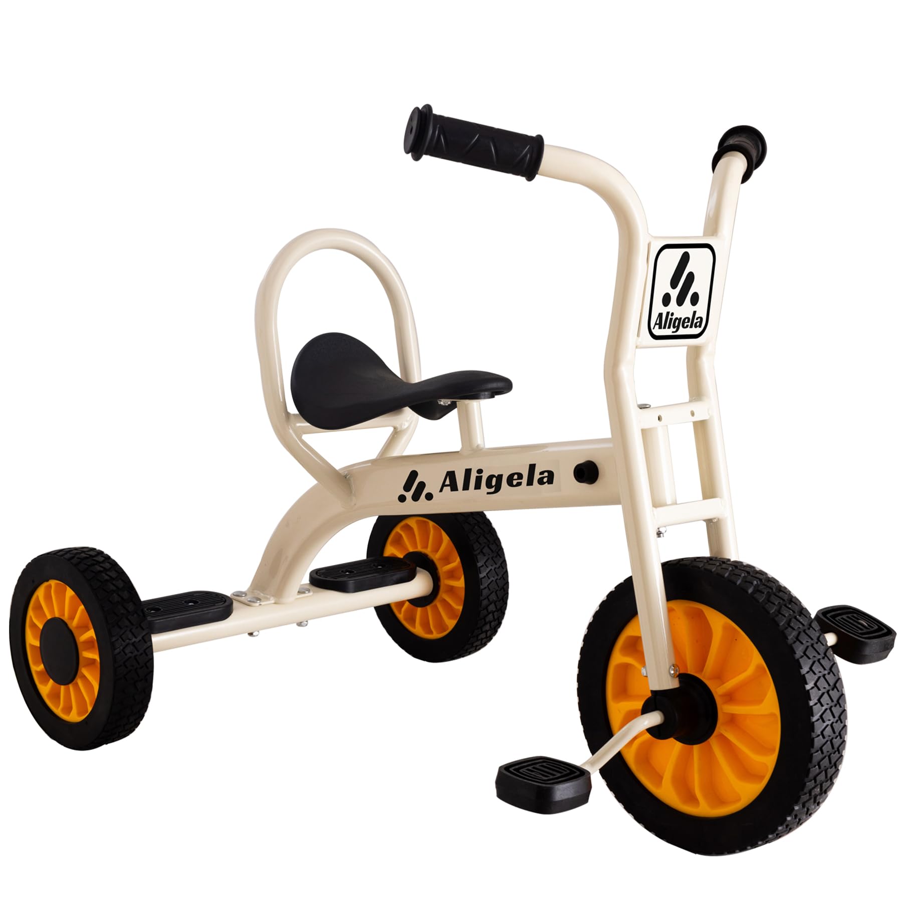 Aligela ﻿﻿Tricycle For Kids Age 3 To 5,Preschool 3 Wheel Trikes For 3-5 Year Olds, Sturdy Carbon Metal Frame, Non-Slip Rubber Wheels, Heavy Duty Nursery Schools Outdoor Bicycle, Beige