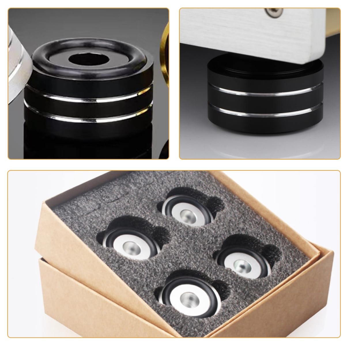 DOITOOL Aluminum Alloy Speaker Isolation Feet Vibration Isolating Pads and Non-Slip Rubber Rings for Amplifiers