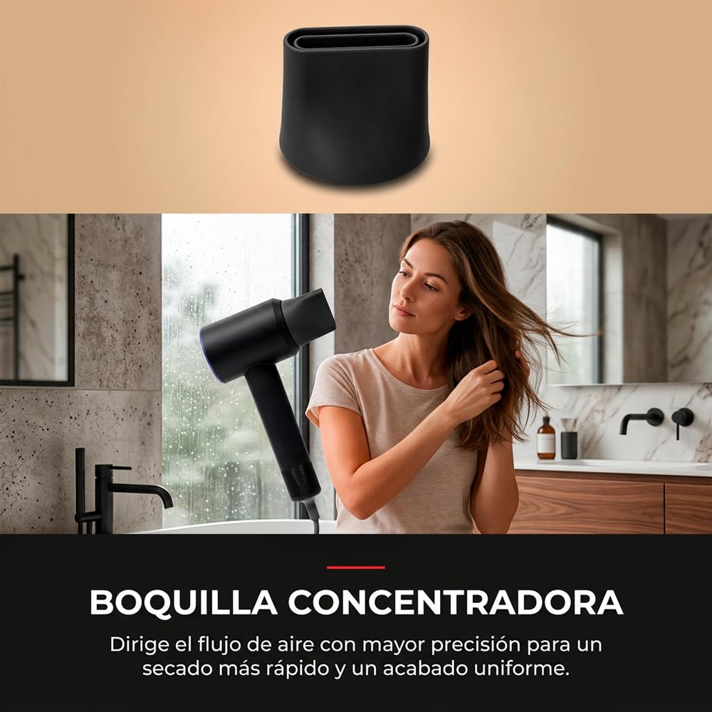 Nilson Life Ionic Compact Phon Phon, asciugatrice rapida, riduce il crespo, funzione aria fredda, display LED, motore brushless da 1600 W, 3 marce, termostato, ugello concentratore