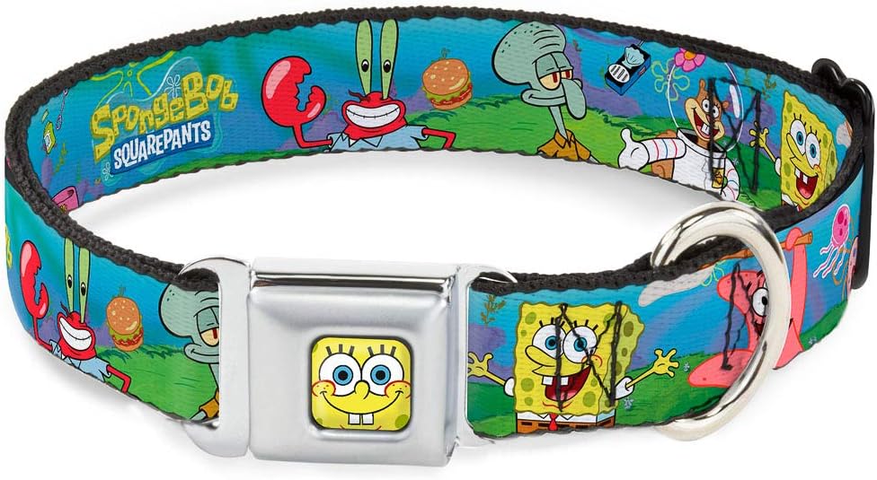 Buckle-Down Seatbelt Buckle Dog Collar - SpongeBob and Friends/Logo - 1" Wide - Fits 15-26" Neck - Large