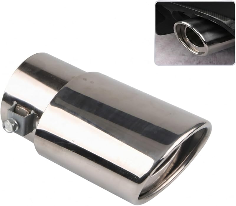 Stainless Steel Exhaust Tip, 1.5-2 Inch Inlet Polished Exhaust Pipe, Car Exhaust Pipe Flue Muffler, Vehicles Exterior Rear Tip Pipe Modified, Universal for Most Cars (Silver)