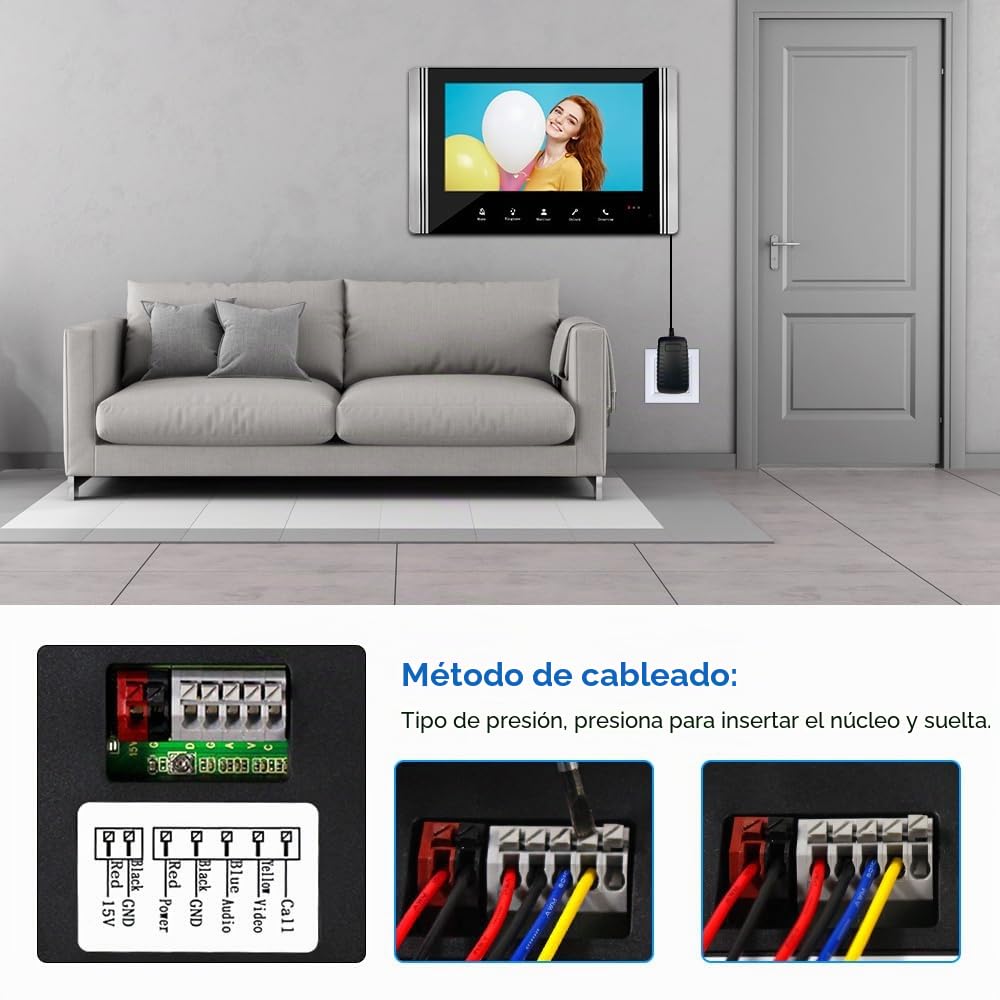 Video Intercomunicador con Cable 7 Pulgadas Video Puerta Sistema Kits Apoyo Desbloqueo Monitoreo para Villa Casa Oficina Apartamento