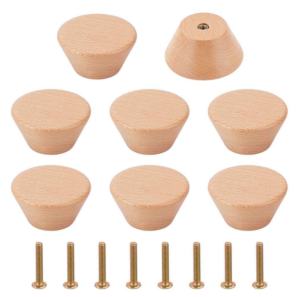 MAYJOYDIY 8 Pcs Light Wood Cabinet Knobs Natural Wood Dresser Knobs 4 cm Diameter Round Decorative Furniture Knob Pulls with Screws for Cabinets Doors Cupboard Wardrobe Dresser