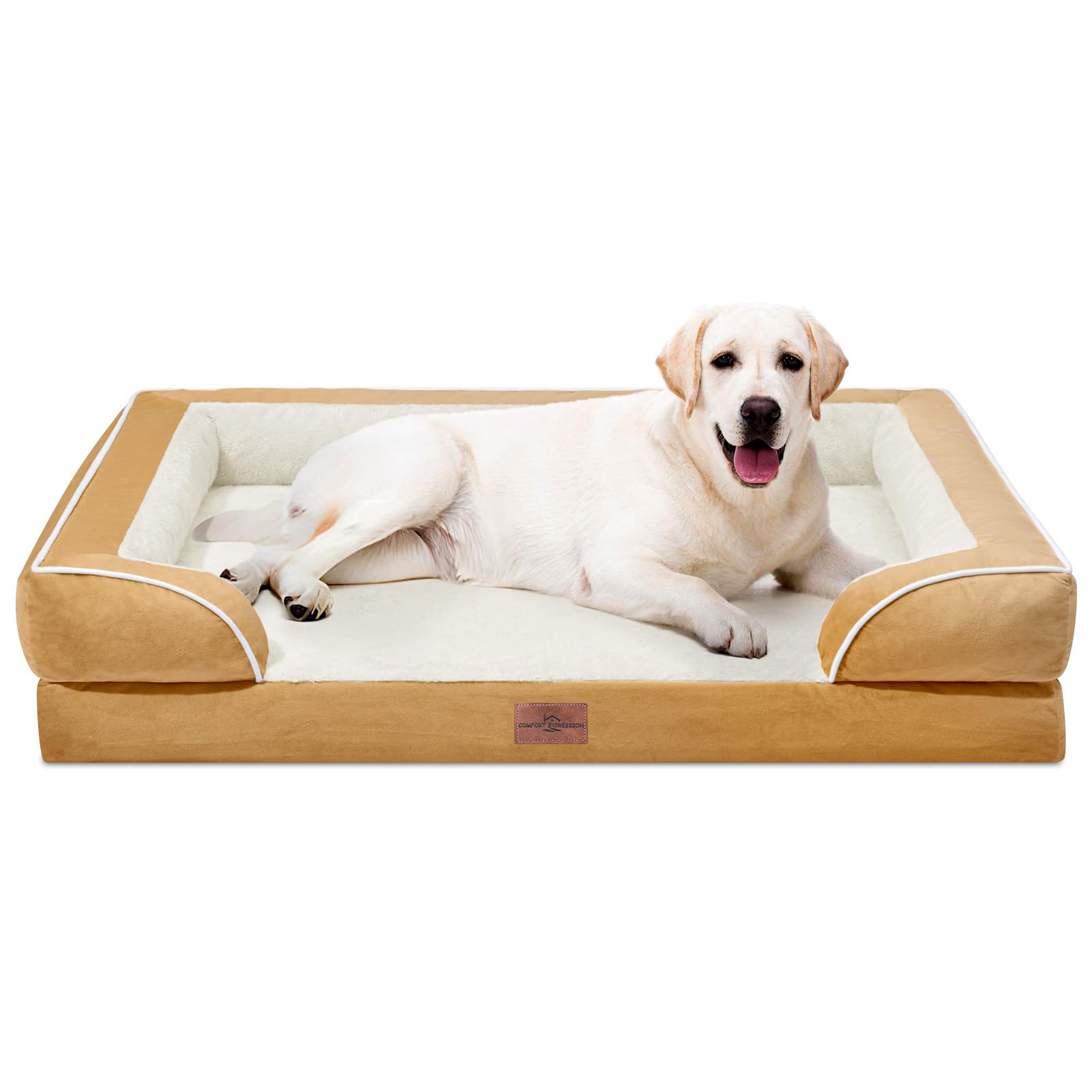 Comfort Expression Orthopedic Dog Bed for Extra Large Dogs 45x35 Inch, Waterproof Supportive Egg Crate Foam XL Pet Bed with Removable Bolsters, Dog