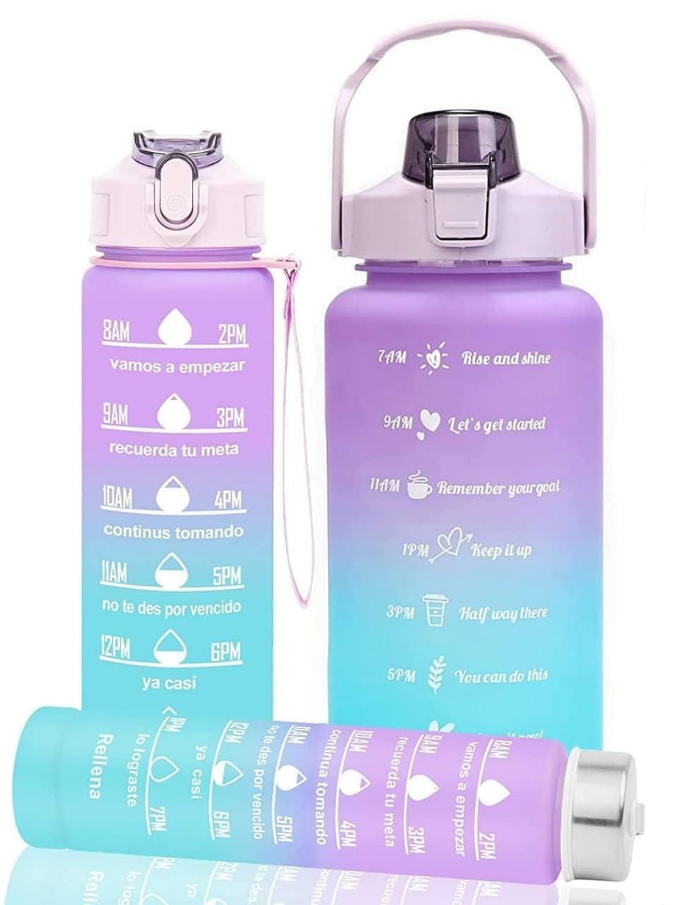 Silicone Water Bottle, Motivational Water Gallon with Time Marker Large Capacity 2000ML, 900ML, 300ML, Leakproof BPA Free Fitness Sports Water Bottle Multicolor,3 Pcs Combo