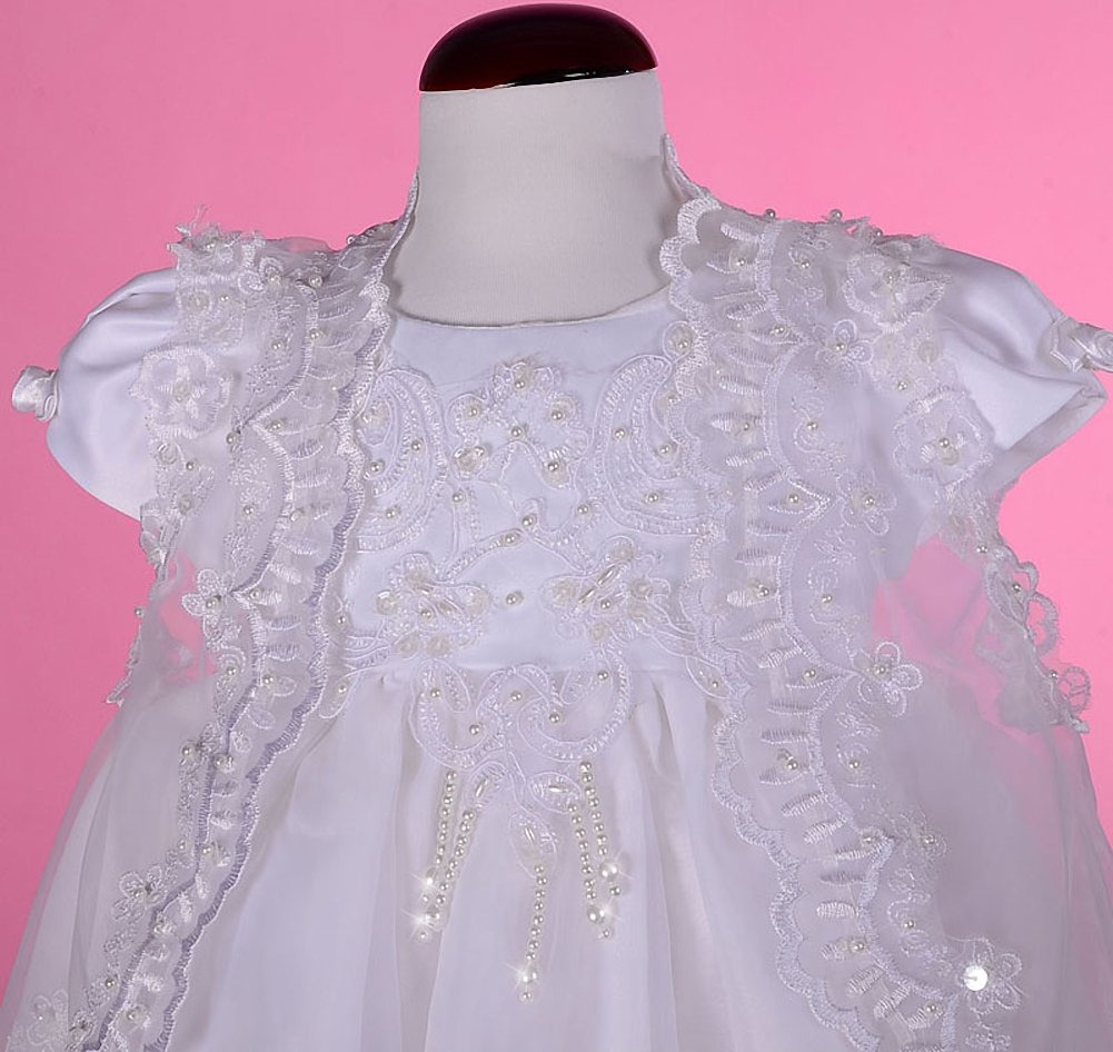 Lito Angels Vestido de Bautizo para bebé niña con Cuentas festoneadas Bordadas, Ropa de Bautismo con capó y Capa, Marfil Ivory/Blanco