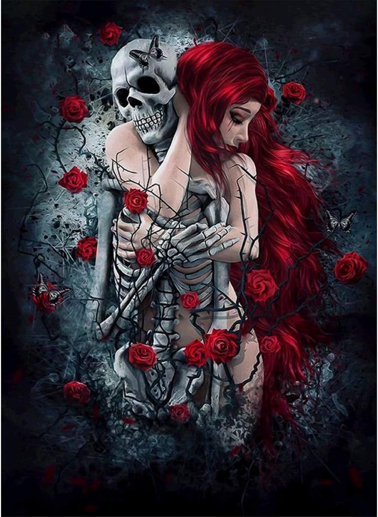 Diamond Paintings WisLotife Full Drill Round Rhinestone Crystal Embroidery Pictures for Home Wall Decoration Skull Rose 12"x 16"