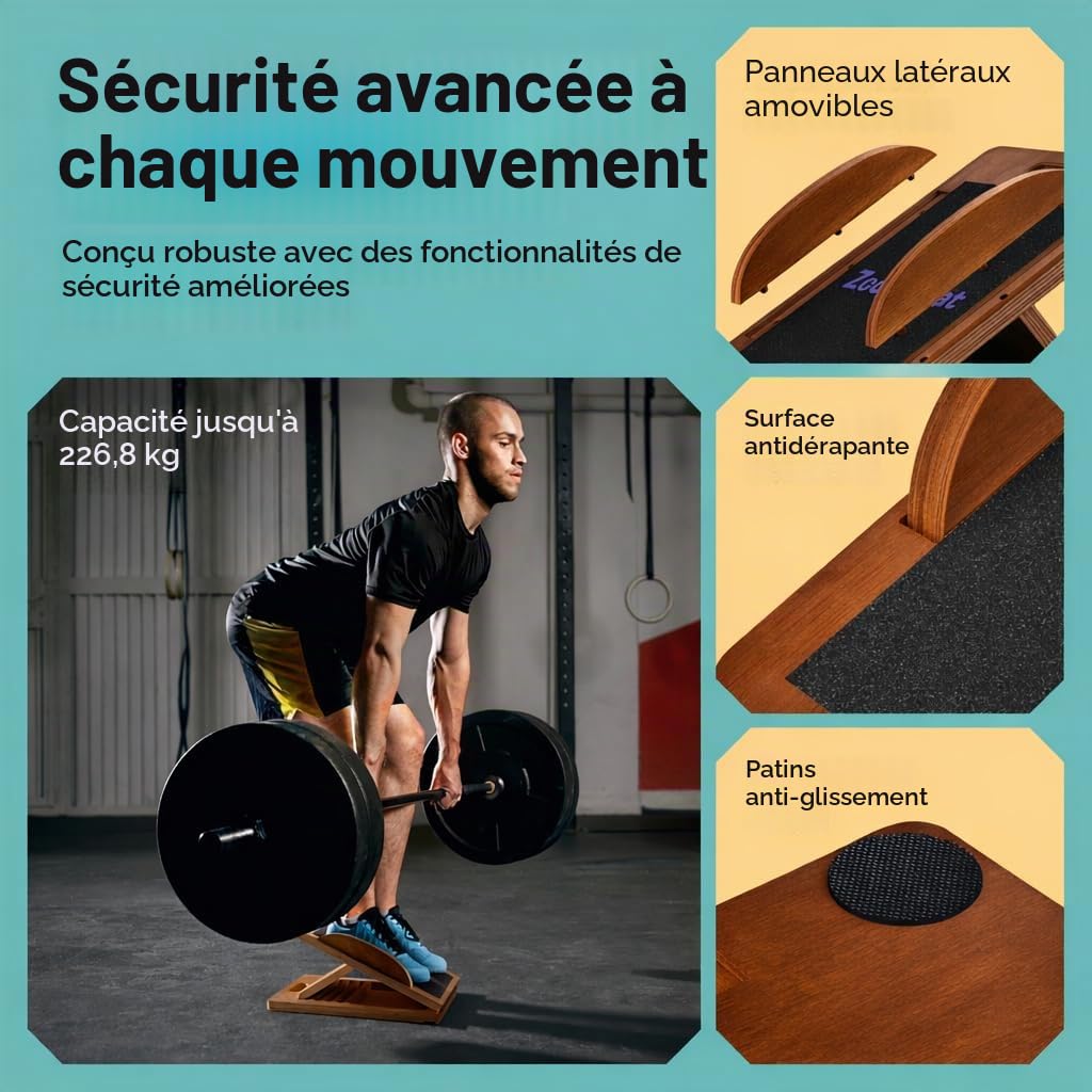 ZocoSquat - Planche d'équilibre et d'inclinaison en bois pour adultes - Rouge - 2 en 1 : planche inclinée et d'équilibre - Réglable - Antidérapante - Solide