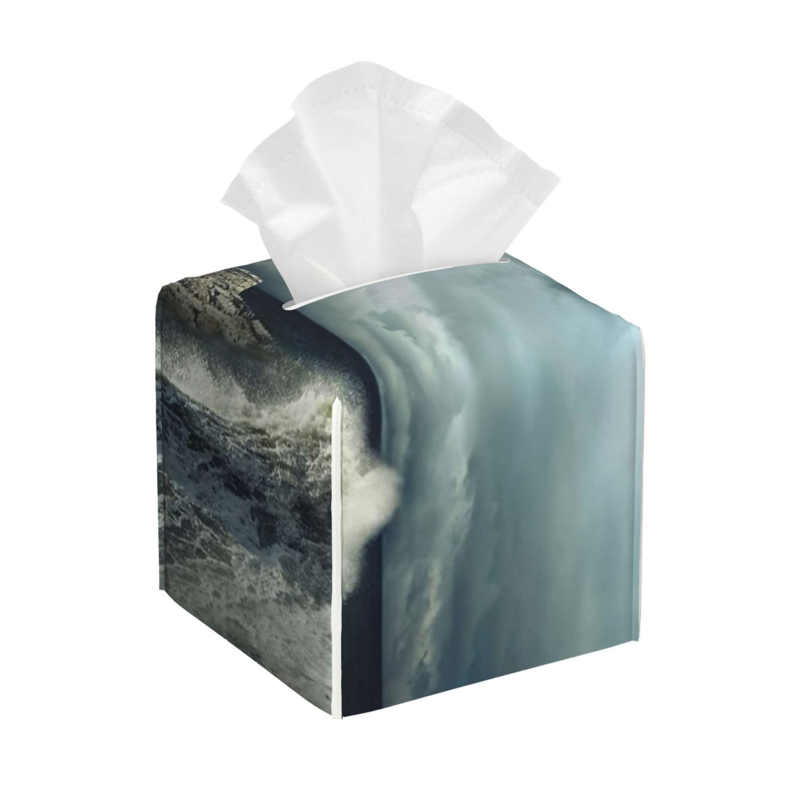 Blue Sea of Storm Beacon Under Dramatic Dark Sky At Night PVC Cube Tissue Pack for Home Office Bathroom Use