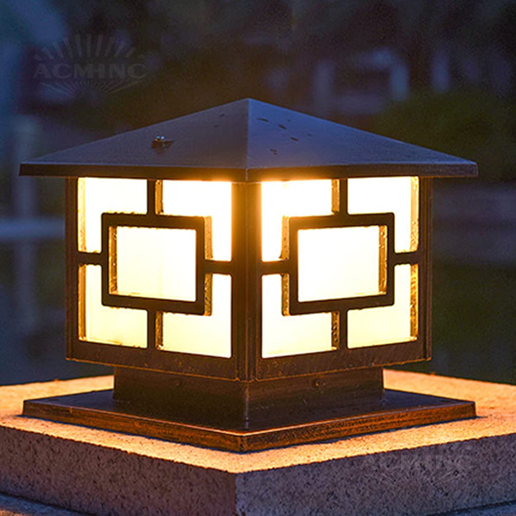 ACMHNC Farolas Jardín Exterior Antigua, Lámpara Exterior Vintage en Aspecto Antiguo, E27 Faros de Columna Aluminio, Lámpara de Jardín IP54, Pasillos Terrazas Patio Entrada Luces de Camino,Negro,25CM
