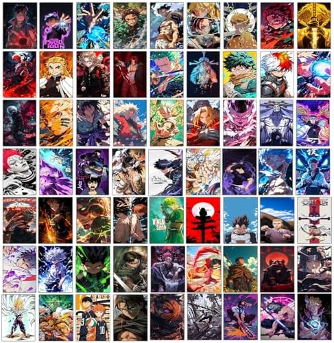 VEENSHI Anime Wall Posters Set of 63 | 6x4 Inch Premium 300 GSM Prints | Anime Room Decor for Wall, Boys & Girls | Cool Aesthetic Otaku Art Collection